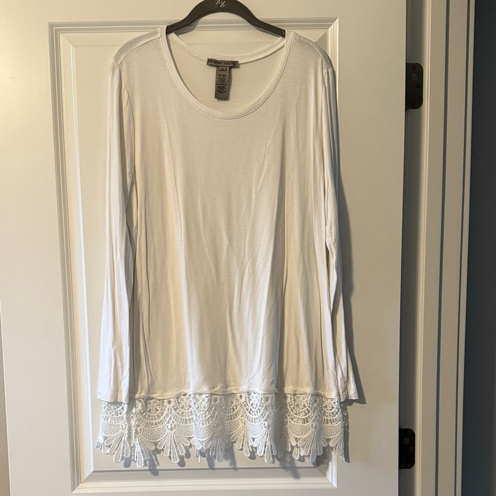 Sharon Young White Tunic with Lace Hem